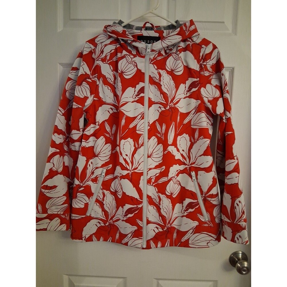 Nuage Waterproof Rain Jacket Hooded Women's Sz. SP Red/White